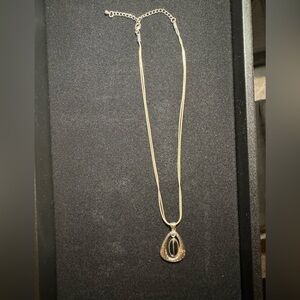 Silver-Tone Pendant Necklace with Black Accent